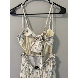 New Aakaa Floral Tie Front Midi Dress Ivory Blue Size M thumbnail 4