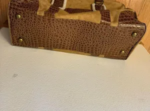 Bath Body Works Suede Faux Leather Croc Travel Duffle Bag Carry On Brown Tan 20" thumbnail 5