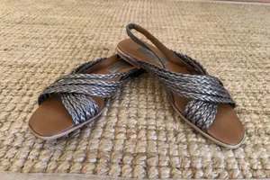 Calico Size 8 Metallic Woven Leather Slingback Sandals Square Toe thumbnail 2
