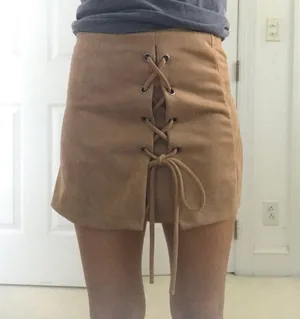 Boem Boutique Tan Lace Up Skirt thumbnail 1