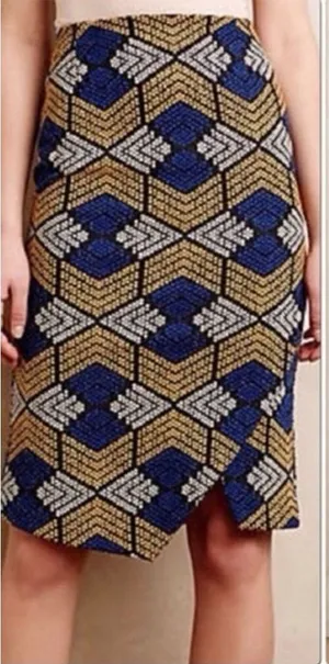 Anthropologie Maeve Kanara Pencil Skirt Geometric Textured Print Size‎ 2P thumbnail 1