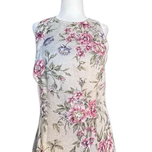 All That Jazz Floral Linen Blend Sleeveless Tan Dress Cottagecore 90s Medium New thumbnail 4