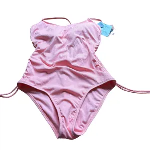 Shade & Shore One Piece Swimsuit Small Pink Ribbed Adjustable Side Ties Ruched thumbnail 1