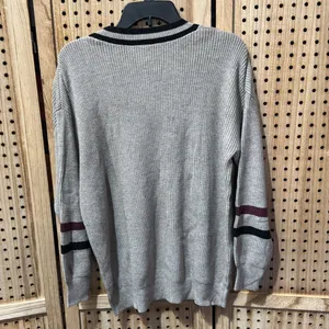 Matty M Gray Cardigan with Black and Burgundy Stripes thumbnail 6
