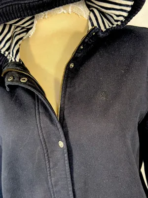 Lauren Ralph Lauren Womens XL Black Cotton Hooded Jacket Full Zip Snap Y2K thumbnail 4