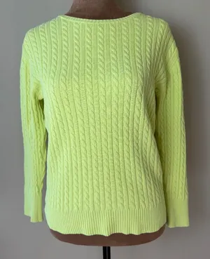 Vintage Gap Y2K Cable Knit Sweater Womens Medium Neon Yellow Green 3/4 Sleeve thumbnail 1
