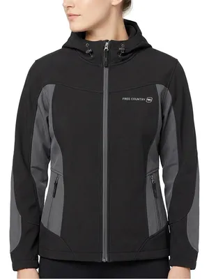 Free Country Live In It Womens‎ Black Gray Hooded Softshell Jacket Full Zip thumbnail 1
