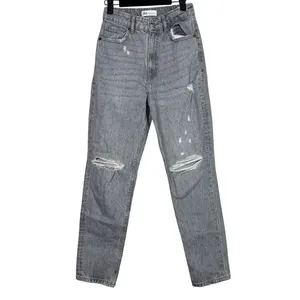 ZARA Straight Leg High Waisted Distressed Jeans Raw Hem 2 Rinsed Black #3900 thumbnail 13