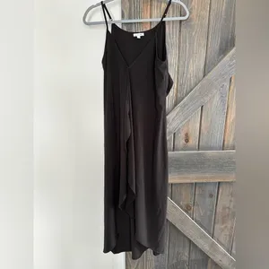 Olivia Grey Womens Midi Dress Black Draped Ruffle Spaghetti Strap Size S thumbnail 2