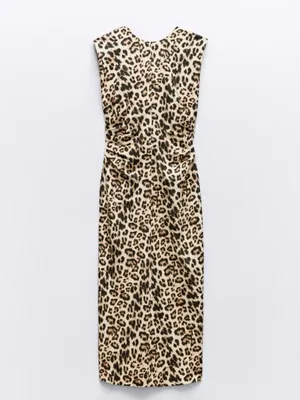 Zara Leopard Print Sleeveless Midi Dress in Neutral Tones thumbnail 6