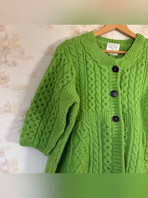 Vintage Kilronan Knitwear Green Irish Merino Wool Cable Knit Cardigan Sweater thumbnail 2