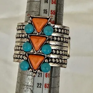 Blue and orange silver tone stretchy ring thumbnail 10
