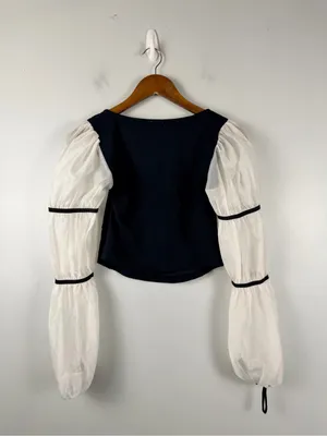Anthropologie Maeve Balloon-Sleeve Top black white size small thumbnail 4