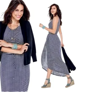 Cabi 5105 Navy White Boat Striped Sleeveless Maxi Dress XS Faux Wrap Nautical thumbnail 2