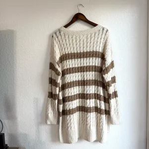 Pilcro by Anthropologie Womens Sweater Longline Ivory Beige Stripe Size XL thumbnail 3