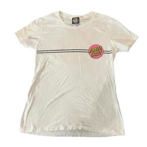 PacSun Santa Cruz T-Shirt Womens‎ Medium White Classic Dot Graphic Logo Skate Crewneck thumbnail 2