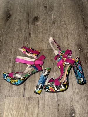 Women's Fuchsia Multicolor Snake-Print Platform Sandals 9 W thumbnail 5