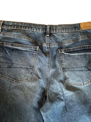 American Eagle High Rise Stovepipe Wide Leg Cuffed Jean 16X31” Stretch Med Blue thumbnail 4