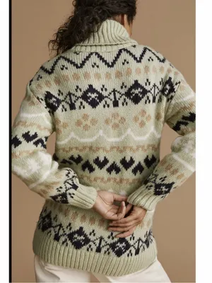 Anthropologie Fair Isle Mint Green Turtleneck Tunic Chunky Sweater - Size M thumbnail 3