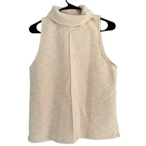 NWT OGL Turtleneck Split Hem Top Heather Beige FuzzLuxe Scuba Fabric Sz Medium thumbnail 2