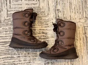 NEW The North Face women's size 5 Brown Down Filled Winter Lace Up Boots thumbnail 1