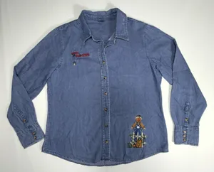 VTG 90s Women's M/L Denim Halloween Embroidered Button Down Long Sleeve Shirt thumbnail 1