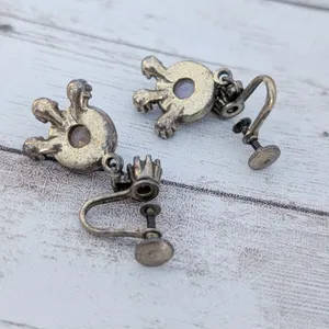 Vintage Screw On Earrings Unusual Dangle - Tarnished thumbnail 4
