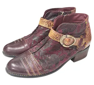 L’Artiste WOMEN’S GEORGIANA HANDPAINTED ANKLE BOOTS Red Buckle Size 39/9 thumbnail 1