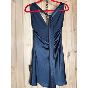 NWT Lulus Zimri Navy Satin Halter Mini Dress Party Wedding Cocktail Classy Sz S thumbnail 5