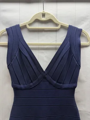 Herve Leger Karima Pacific Blue V-Neck Sleeveless Body Con Bandage Dress Small thumbnail 3