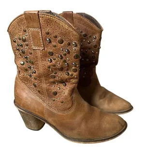 Steve Madden Studded Brown Leather Boho Western Cowboy Boots, Size 7, Pre Loved thumbnail 1