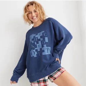 AERIE Checked Out Oversized Crew Neck Pullover Sweatshirt Size M thumbnail 1