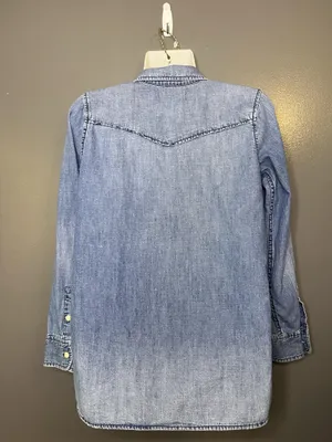 Madewell Blouse Womens XS Blue Chambray Lace Up Long Sleeve Tunic Top Denim thumbnail 5