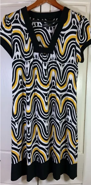 ABS Allen Schwartz Retro Y2K 70s Style Dress Womens Large‎ Square Neck Stretch thumbnail 1