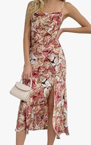 Tsher Floral Spaghetti Strap Slit Maxi Dress New thumbnail 1