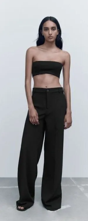 Zara Black High Rise Wide‎ Leg Dress Trousers S thumbnail 1