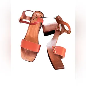 Madden Girl G-Dean Faux Leather Square Toe Heel Sandal Sz 8 Rivets 3.5” Heel thumbnail 3