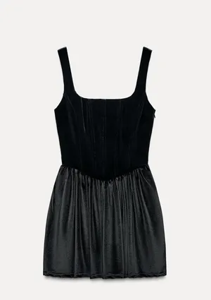 Zara dress corset holiday flowy velvet velour black mini evening thumbnail 9