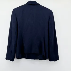 Ann‎ Taylor Navy Blue Linen Blend Double Breasted Blazer Jacket Womens 8 Vintage thumbnail 3