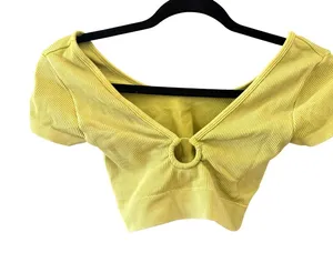Aerie Ribbed Seamless O-Ring Crop Top Lime Green Short Sleeve‎ V-Neck Small S/P thumbnail 1