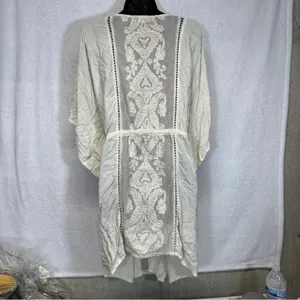 Sweet Magnolia Off White‎ Cream Lace Tie Waist Lightweight Cardigan OS thumbnail 4