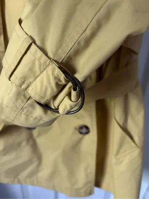 Gallery Mustard Double-Breasted cotton Trench Coat Belted tiny point stain sz XS thumbnail 4