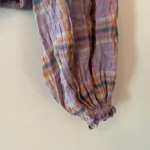 Free People Purple Plaid Puff Sleeve Babydoll Blouse Cropped Women's size Large thumbnail 5