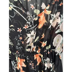 Bellambra Black Floral Sheer Maxi Dress Sz L Button‎ Front V Neck Made in Italy thumbnail 4