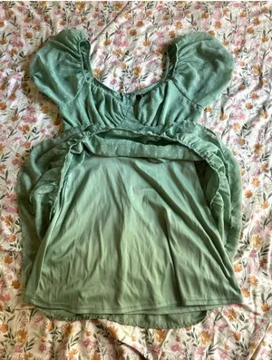 Trixxi Sage Green Puff Sleeve Swiss Dot Mini Dress M Cottagecore Summer thumbnail 7