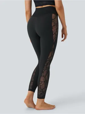Halara 05HBB.- SoftlyZero™High Waisted Crossover Contrast Lace Pocket Yoga Leggings. XS thumbnail 3