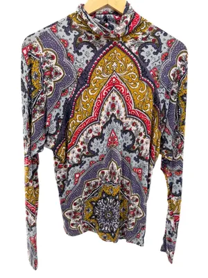 Free People Chase Me Long Sleeve Paisley Mockneck Top Size XS Multicolor‎ Boho thumbnail 1
