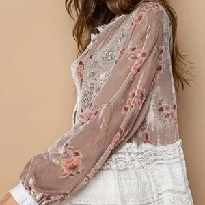POL Velvet Burnout Lace Combo Embellished Tunic in Beige Combo sz medium thumbnail 3