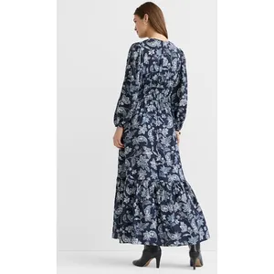 LOFT Paisley Bow Pocket Boho Maxi‎ Dress Blue NWT Size Large thumbnail 11