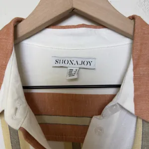 Shona Joy Women Suzana‎ Linen Button Front Tunic Shirt Medium Striped Resort thumbnail 9